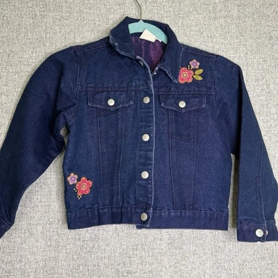 Новый легенды темно джинсовая куртка с розовой цветочной вышивкой размер 6 X девочек большой - Изображение 1 из 4