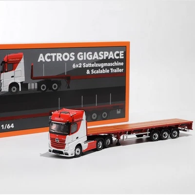 GCD 1/64 Mercedes Benz Actros 6x2 Tractor & Trailer Red/White Diecast Model Toy - Image 1 of 4