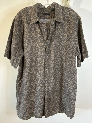 VTG STRUCTURE Brown Linen Paisley Short Sleev Button Up Shirt L 90’s - Image 1 of 4