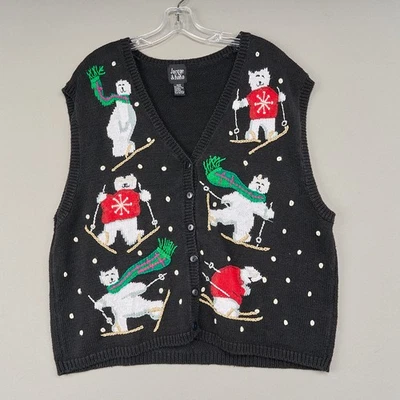 Colete Suéter Feminino Jacque & KoKo 18/20 Preto Neve Esqui Ursos Polares Natal - Imagem 1 de 4