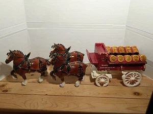 Vintage Metlox Poppytrail Budweiser Carriage w/ 3 Clydesdale Horses - Picture 1 of 24