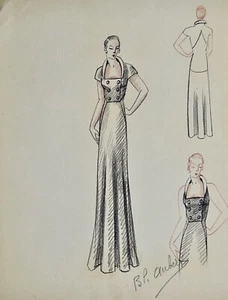 Atelier VIONNET - Dessin original - Pastel - Robe 520 - Picture 1 of 2