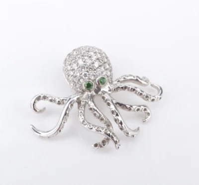 Colgante pulpo diamante pavé 18k oro blanco 3/4" Cherie Dori 3D PG1957 Foto 1 de 3