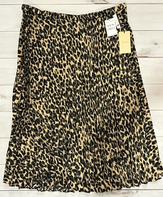 Falda Midi Halógena Plisada Cintura Elástica Estampado Animal Leopardo Talla 1X Nueva Foto 1 de 4