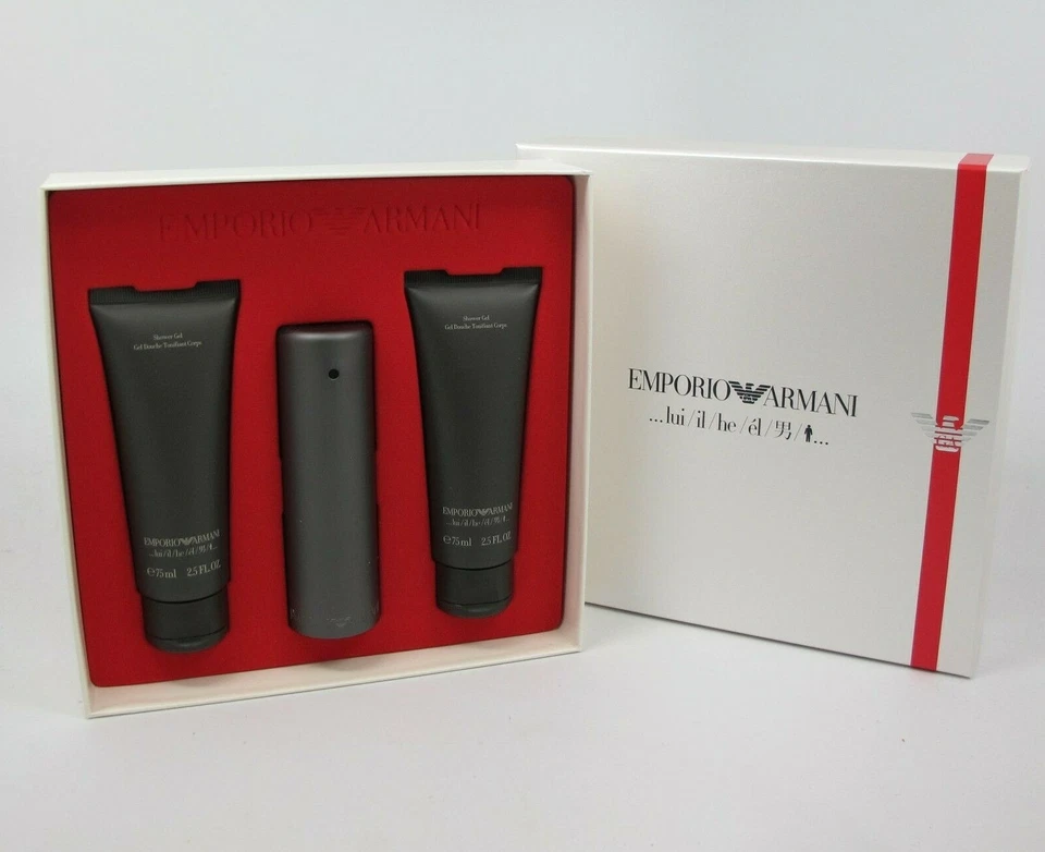 Juego de 3 piezas Emporio HE por Giorgio Armani: spray EDT de 1,7 oz y 2 x 2,5 oz S/G nuevo en caja Foto 1 de 1