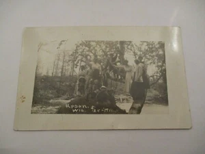Antique 1911 RPPC Women Kids Sunday Best Dress Climbing Tree Upson Wisconsin - Picture 1 of 4
