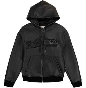 NEW Men's Avirex styled Script Nappa Leather Hoodie (Same as Original) Size XL - Picture 1 of 8
