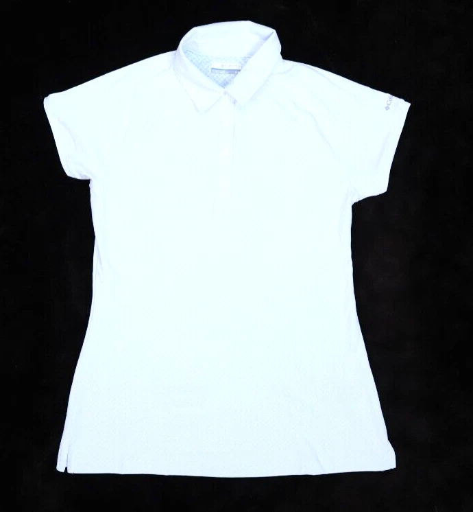 Columbia Mujer Blanco Azul Manga Corta Ropa Activa Cuello Ajustado Polo S Foto 1 de 4