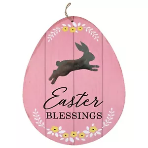 Easter Blessings Easter Egg with Tin Bunny Door Wall Wood Hanging 13.25 x 10.5 - Picture 1 of 6