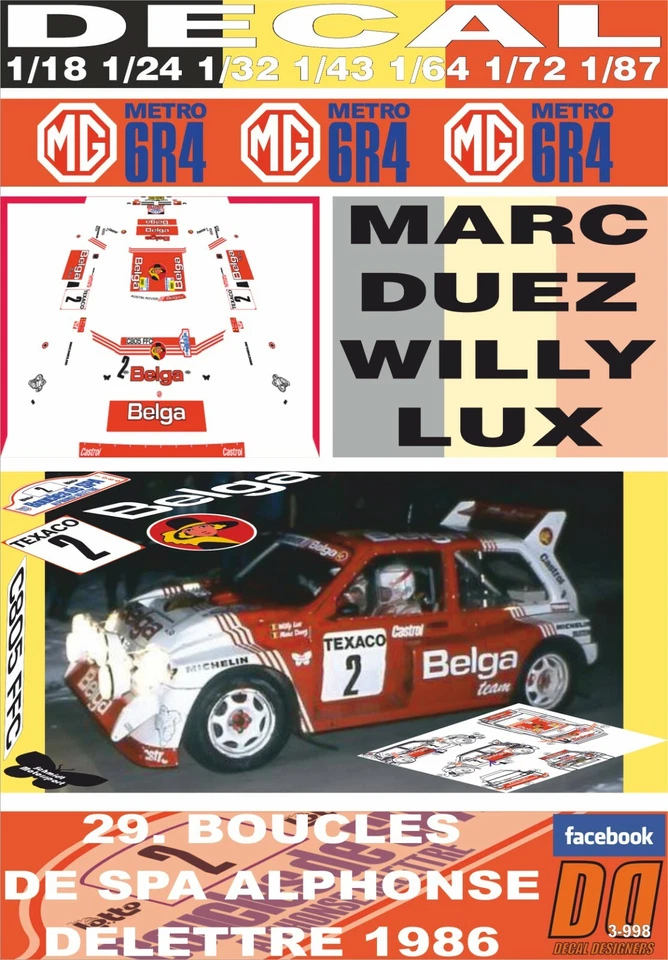DECAL MG METRO 6R4 M.DUEZ BOUCLES DE SPA 1986 DnF (06) - Image 1 of 1