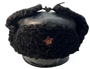 Russian WW2 Hat Ushanka Winter Fur Black Lambswool Military Soviet (Size S/M) - Picture 1 of 9