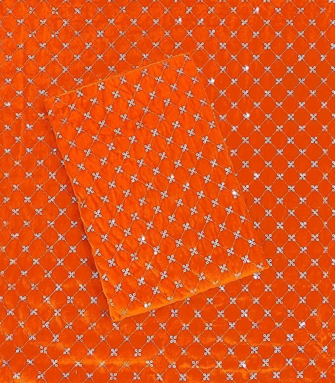 Indian Orange Fabric Dressmaking Tunic Top Material Sewing 4Y Embroidered Fabric - Image 1 of 1