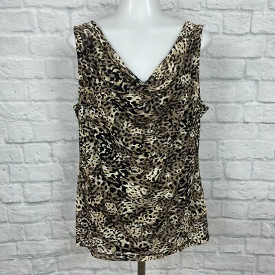 Top grande para mujer Liz Claiborne estampado animal manchado marrón negro malla elástica Foto 1 de 4