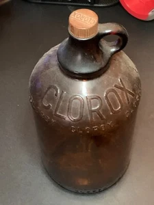 1950 Vintage Glass Clorox Bottle With PLASTIC CAP Embossed Amber Brown FREE SHIP - Picture 1 of 5