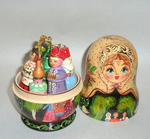 Vintage de Brekht russische Weihnachtsmatroschka mit Ornamenten innen - grün - Bild 1 von 5