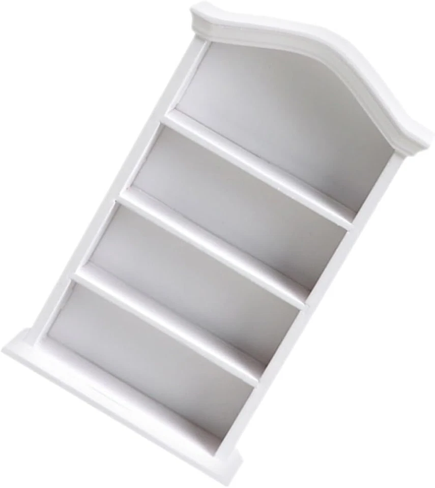 TOWN SQUARE MINIATURES Miniature Dollhouse White Wooden Bookshelf 1:12 Scale Wardrobe Furniture Decor