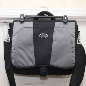 IBM Computer Laptop Messenger Bag Gray Black Trim Padded Raised Logo Icon - Picture 1 of 11