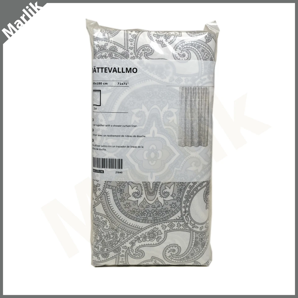 Ikea JATTEVALLMO Shower Curtain, Light Gray Paisley Pattern 71 x 71", NEW - Image 1 of 1