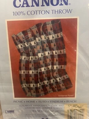 VTG Christmas Forest 100% Cotton Throw by Cannon HTF 50x60 Red Green White New - Image 1 of 4