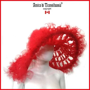 Woman Red Hat Fascinator Elegant Fashion Kentuky Derby Iconic Lady Wide Brim Cap - Picture 1 of 24