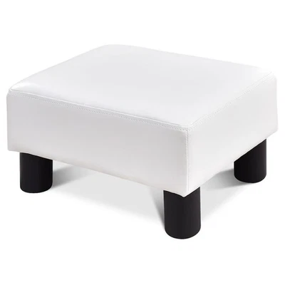 Reposapiés rectangular otomano de cuero PU taburete pequeño con asiento acolchado blanco Foto 1 de 4