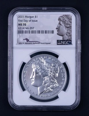2021 Morgan NGC MS70 FDOI First Day of Issue Mercanti Signed REB357 - Image 1 of 2