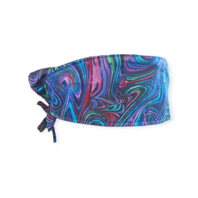 Blue & Purple Ripples Tie Back Scrub hat/ cap 100% Cotton Surgical Medical - Image 1 of 2