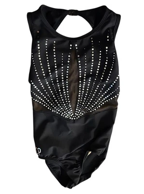 Sylvia P Black Rhinestone Gymnastics Leotard Child 8 Crisscross Back Competition - Image 1 of 4