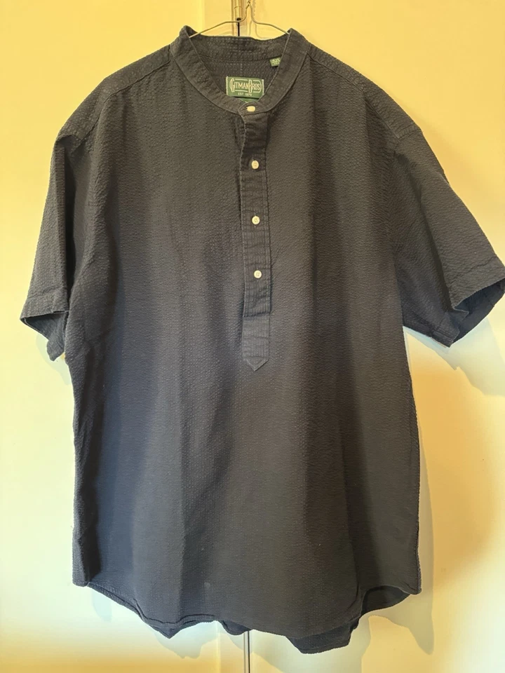 Gitman Vintage Short Sleeve Seersucker Dark Blue Shirt 18 1/2 XL Standing Collar - Image 1 of 3