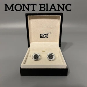 Montblanc Cufflinks with box Meisterstück Round Shape Black Silver Colour Logo - Picture 1 of 9