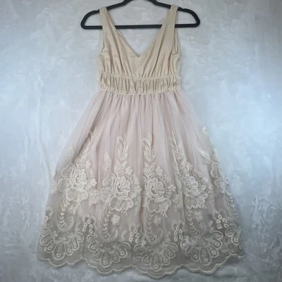 American Rag Sz Small Light Cream Lace Mesh Dress Embroidered Babydoll Fairy - Image 1 of 4
