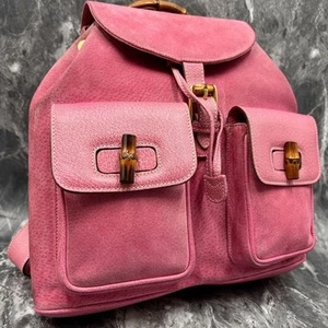 GUCCI Bamboo Backpack Pink Leather Suede Gold hardware Women's Bags Used Japan - Picture 1 of 12