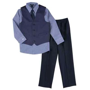 George Toddler & Boys 4 Piece Blue Holiday Dress Up Outfit Suit Tie & Vest - Picture 1 of 1
