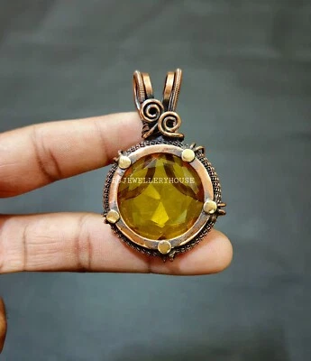 黄水晶吊坠铜丝包装首饰黄水晶宝石珠宝手工礼品 — 第 1/4 张图片