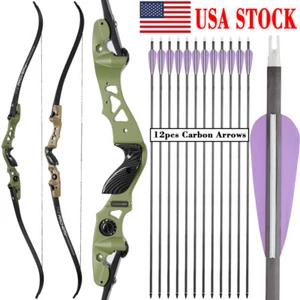 62" ILF Takedown Recurve Bow 25-60lbs Archery Hunting Competition Carbon Arrows - Picture 1 of 21