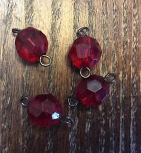 Vintage Red Lucite Faceted Lantern Chunky Rosary Bead Links Gunmetal Connectors - Picture 1 of 3