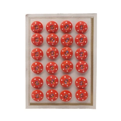 Card (24) antique Czech 1930's hand painted red flower glass buttons 18mm - Image 1 of 3