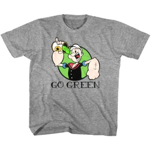 Popeye The Sailorman Go Green Kids T Shirt Cartoon Spinach Youth Child Top - Picture 1 of 4