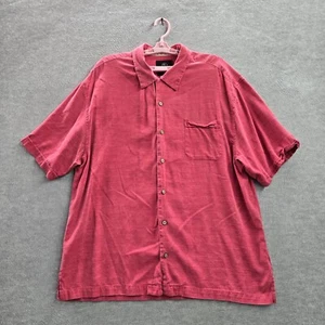 Jamaica Jaxx Men Button Up Shirt 2XL Red Jacquard Silk Short Sleeve Logo - Picture 1 of 6