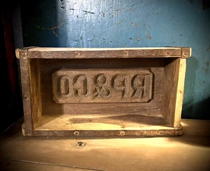 RP & CO Initials Primitive Carved Wood Wooden Farmhouse Brick Butter Mold LG - Picture 1 of 17