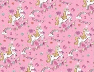 Papel de envolver regalo unicornio arco iris y corazones 1 hoja y etiqueta de regalo a juego - Imagen 1 de 3