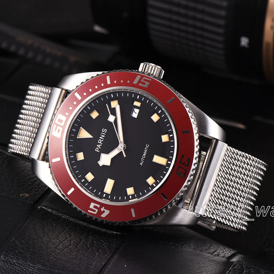 PARNIS 40mm Sapphire Men's Automatic Watch Miyota8215 Silver Face 316l Bracelet