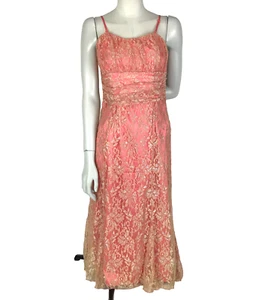 Elle Would Dress Pink Size 10 Gold Lace Flare Midi Straps Party Formal New - Picture 1 of 14