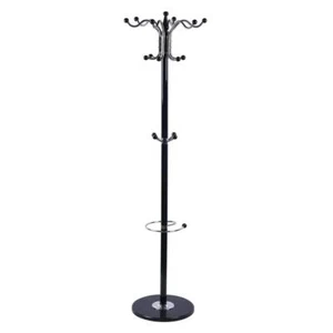 YIYIBYUS Coat Hat Rack Black Metal Tube Frame Marble Base Freestanding 16-Hooks - Picture 1 of 8