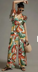 Farm Rio Ruffle-Sleeve Linen Jumpsuit Medium NEW - Picture 1 of 7