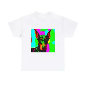 Doberman Dog T Shirt Unisex Adult Pop Art Tee Colorful Retro Cool Pet Lover - Picture 1 of 13