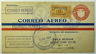 Panamá 1929 Primer Vuelo Actualizado Papelería Postal Cubierta Colón a Barranquilla Foto 1 de 2