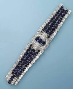 Oval Cut Blue Sapphire Art Deco Handmade Bracelet Tennis 925 Sterling Silver - Picture 1 of 10