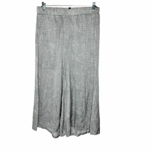 Eileen Fisher Silk Drift Pants Wide Flare Crop Leg Pull On Gray White Medium - Picture 1 of 11