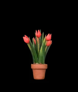 Dollhouse Miniature Red Tulip Bulbs Potted Flowers Sculpted Clay Artisan 1:12 - Picture 1 of 5